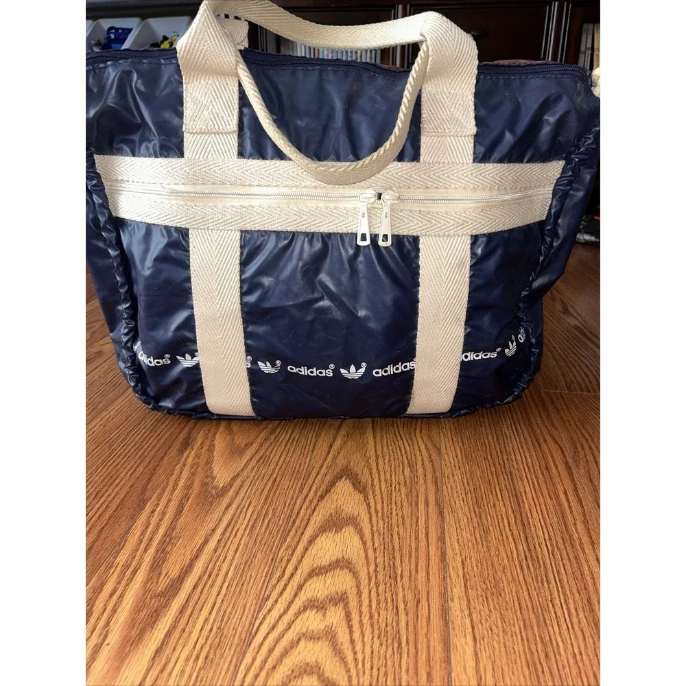 Vintage 70S / 80S Adidas Bag Shopper‎ Beach Bag Blue White 1.78Z